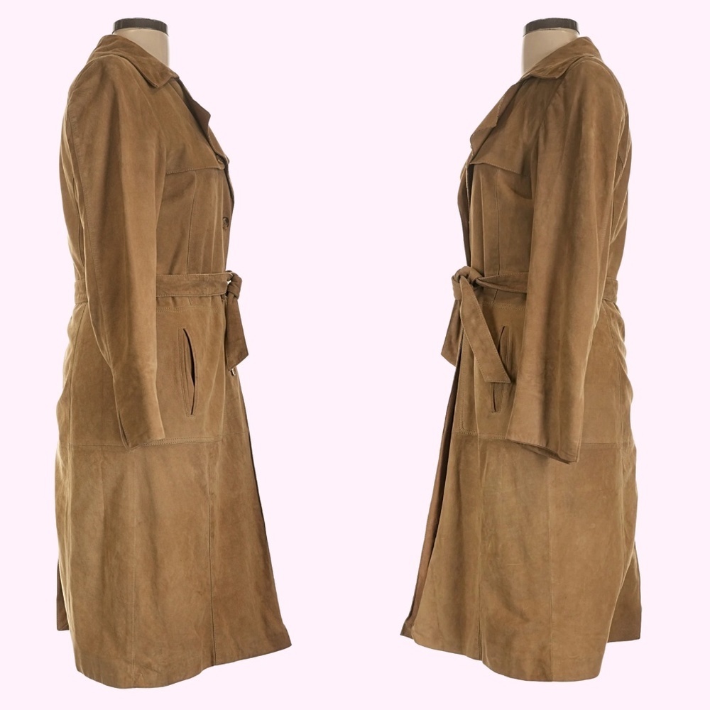 Punto 100% Suede Leather Trench Coat Tan Coffee - Picture 2 of 10